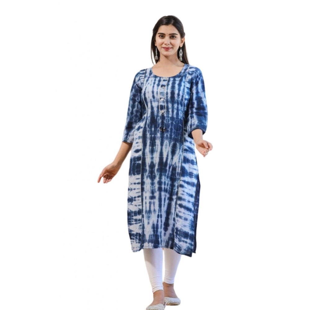 Ranili Cotton Dyed 3/4 Sleeve Round Neck Kurti