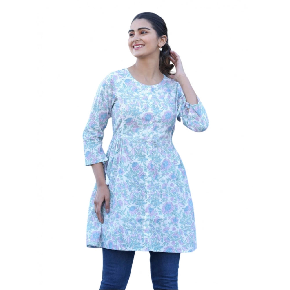 Ranili Cotton Printed 3/4 Sleeve Round Neck Tunics