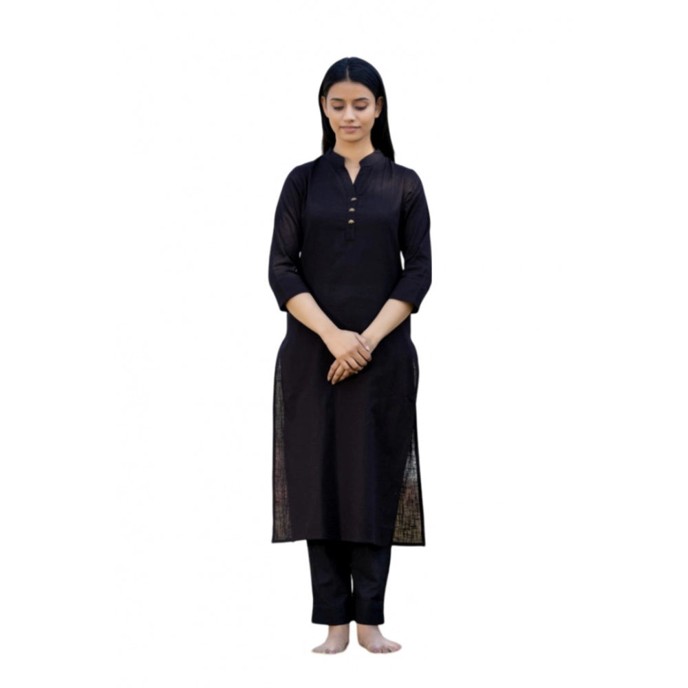 Ranili Cotton Solid 3/4 Sleeve Mandarin Collar Kurti