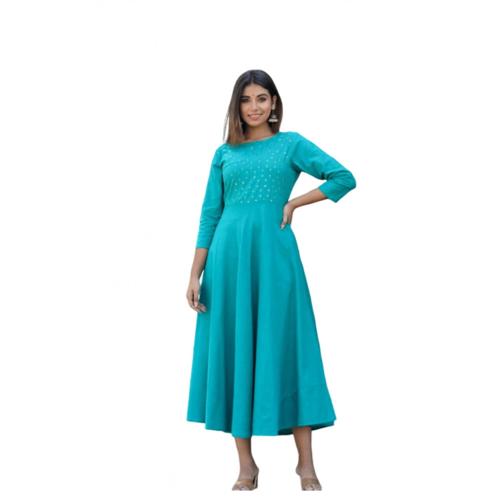 Ranili Cotton Solid 3/4 Sleeve Round Neck Kurti