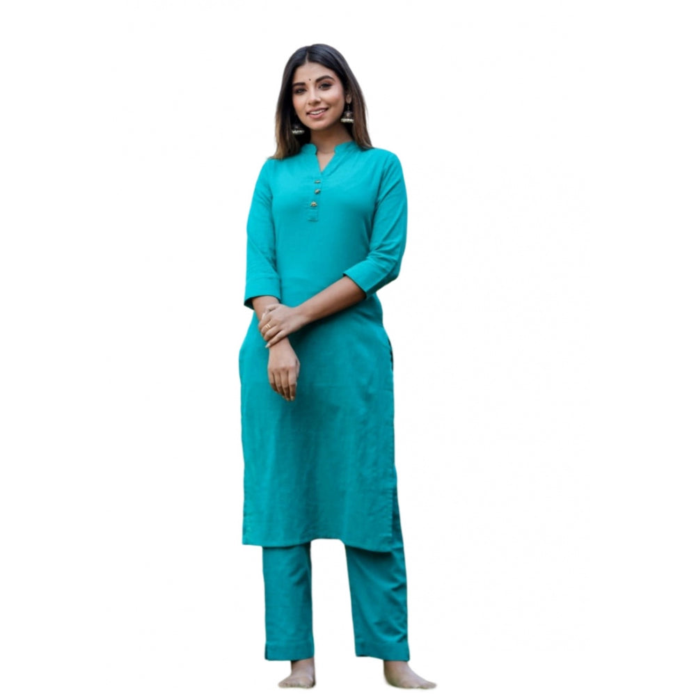 Ranili Cotton Solid 3/4 Sleeve Mandarin Collar Kurti