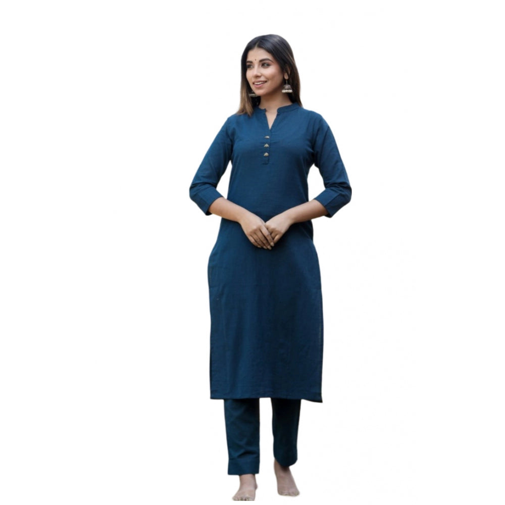 Ranili Cotton Solid 3/4 Sleeve Mandarin Collar Kurti