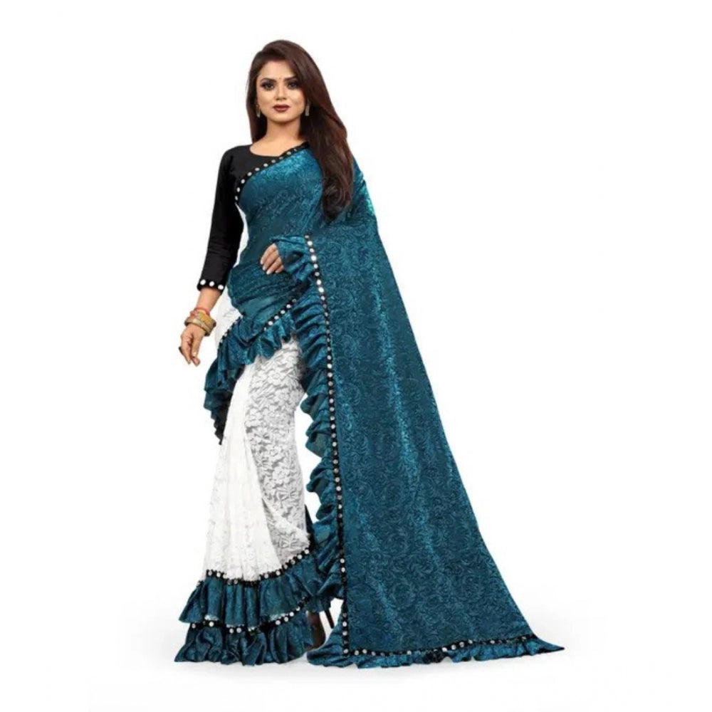 Ranili Silk With Mirror Lace Solid Saree With Unstitched Blouse