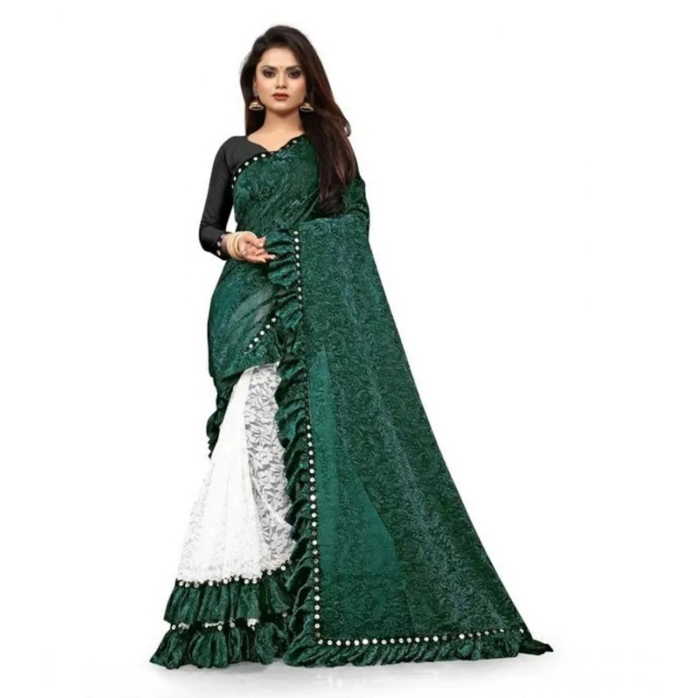 Ranili Silk With Mirror Lace Solid Saree With Unstitched Blouse