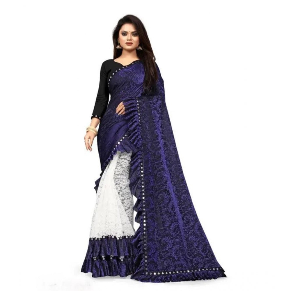 Ranili Silk With Mirror Lace Solid Saree With Unstitched Blouse