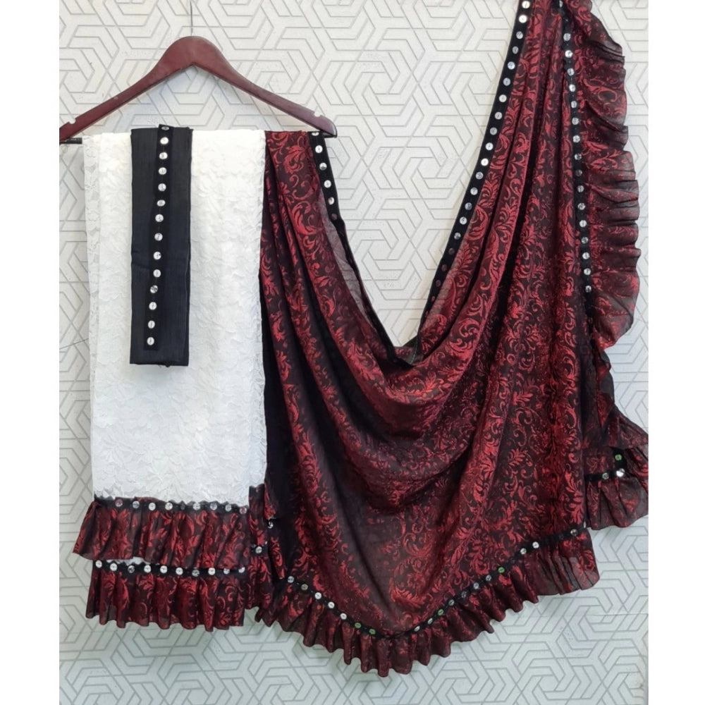 Ranili Silk With Mirror Lace Solid Saree With Unstitched Blouse