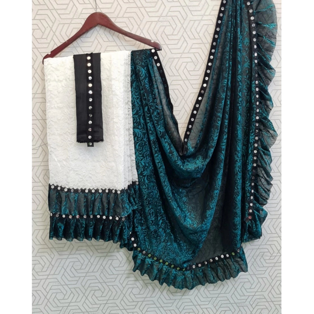 Ranili Silk With Mirror Lace Solid Saree With Unstitched Blouse