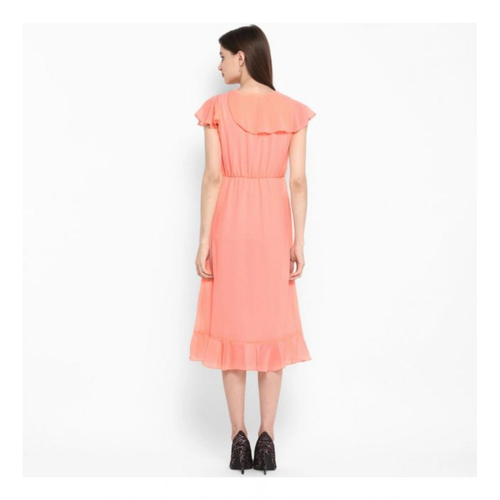 Ranili Polyester Ruffled Cap Sleeve Below Knee Dress