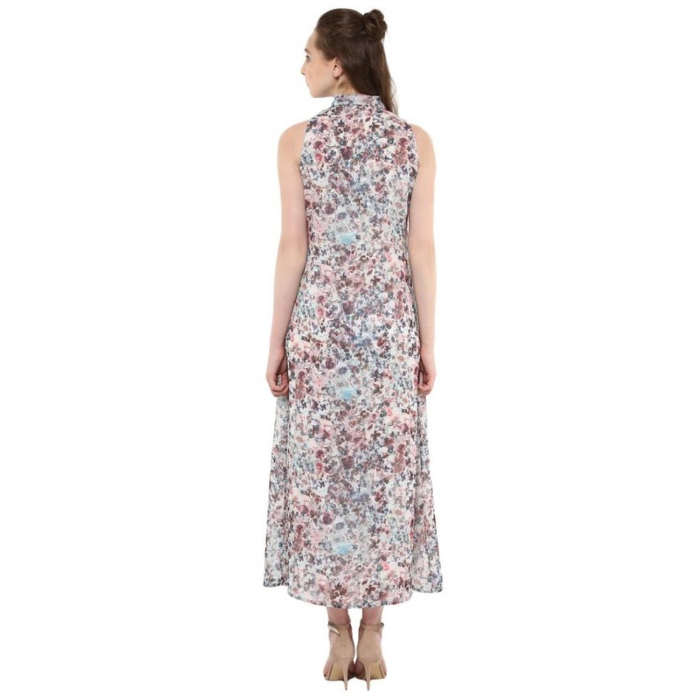 Ranili Polyester Chiffon Printed Sleeveless Dress