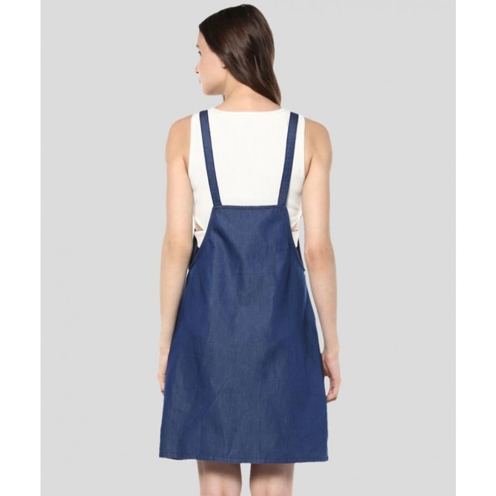 Ranili Denim Solid Shoulder Straps Above Knee Dress