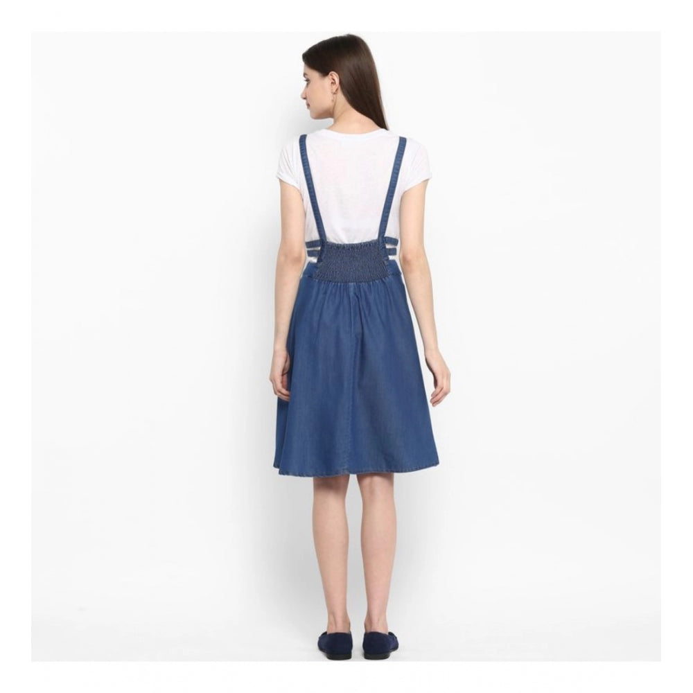 Ranili Denim Solid Shoulder Straps Below Knee Dress
