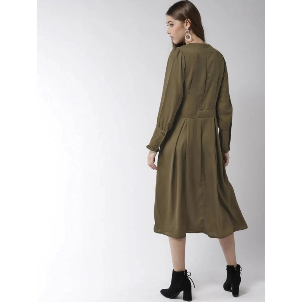Ranili Polyester Pintuck Long Sleeves Below Knee Dress