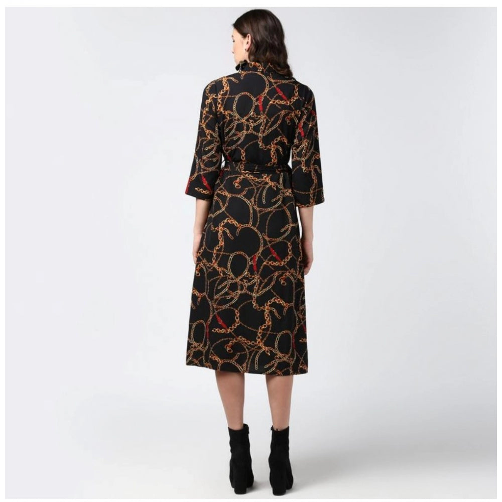 Ranili Polyester Chain Print Roll Up Sleeve Below Knee Dress