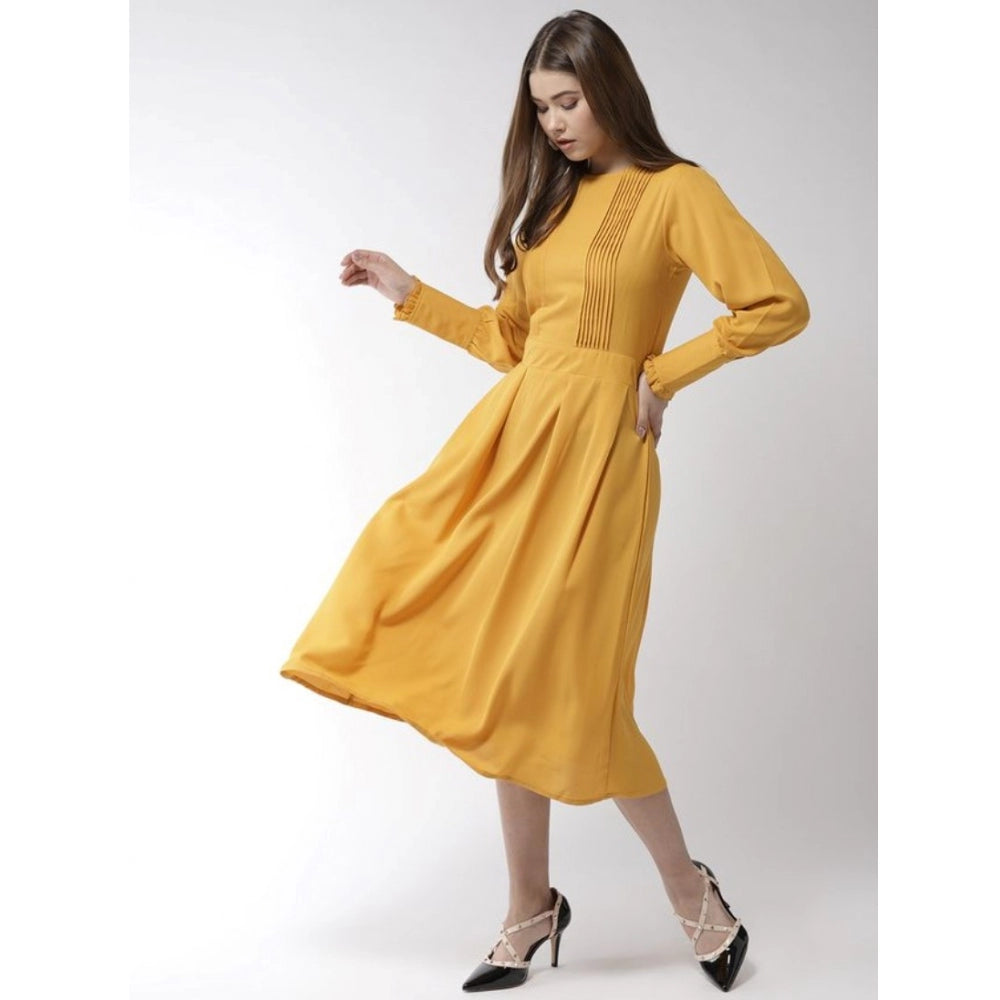 Ranili Polyester Pintuck Long Sleeves Below Knee Dress