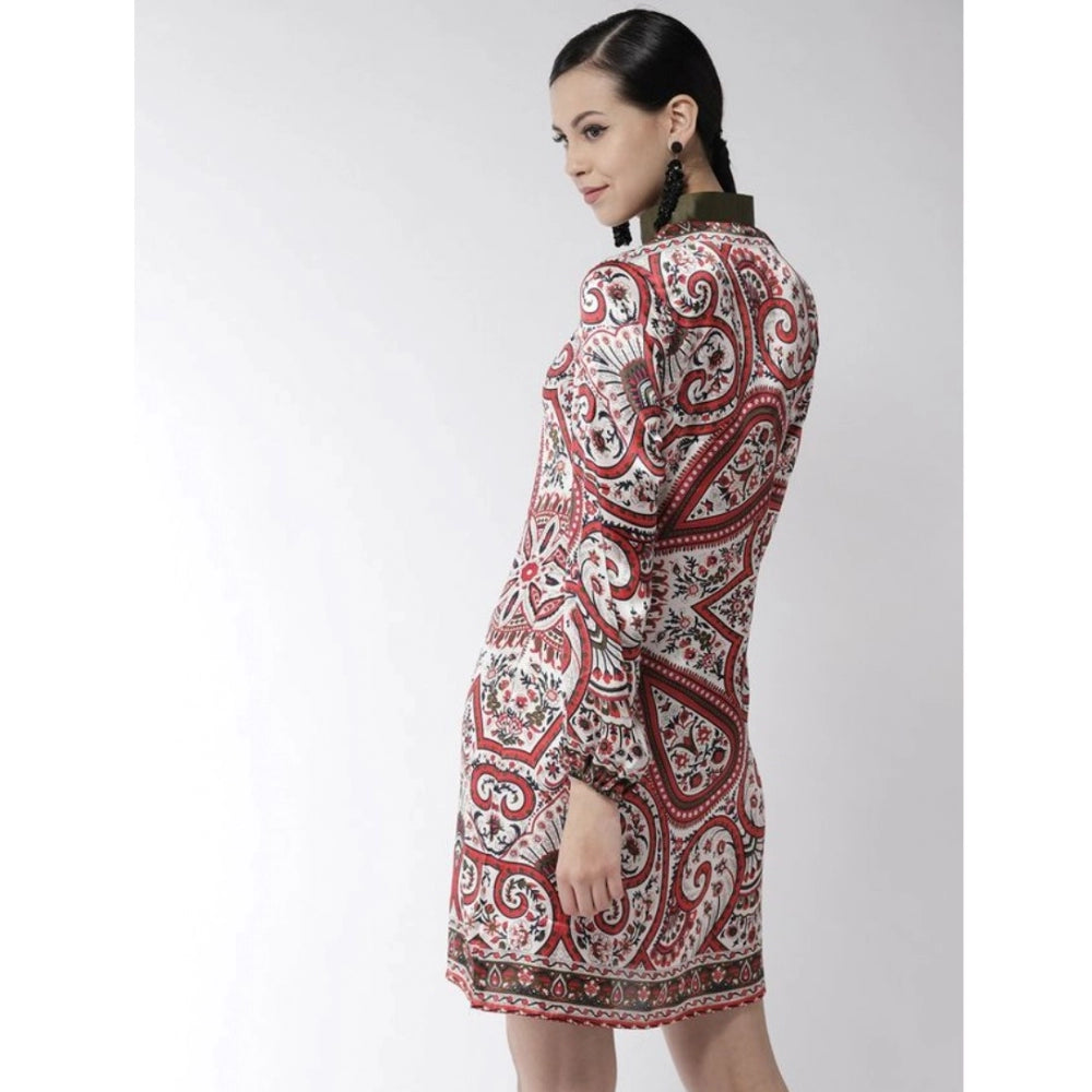 Ranili Polyester Printed Long Sleeves Above Knee Dress