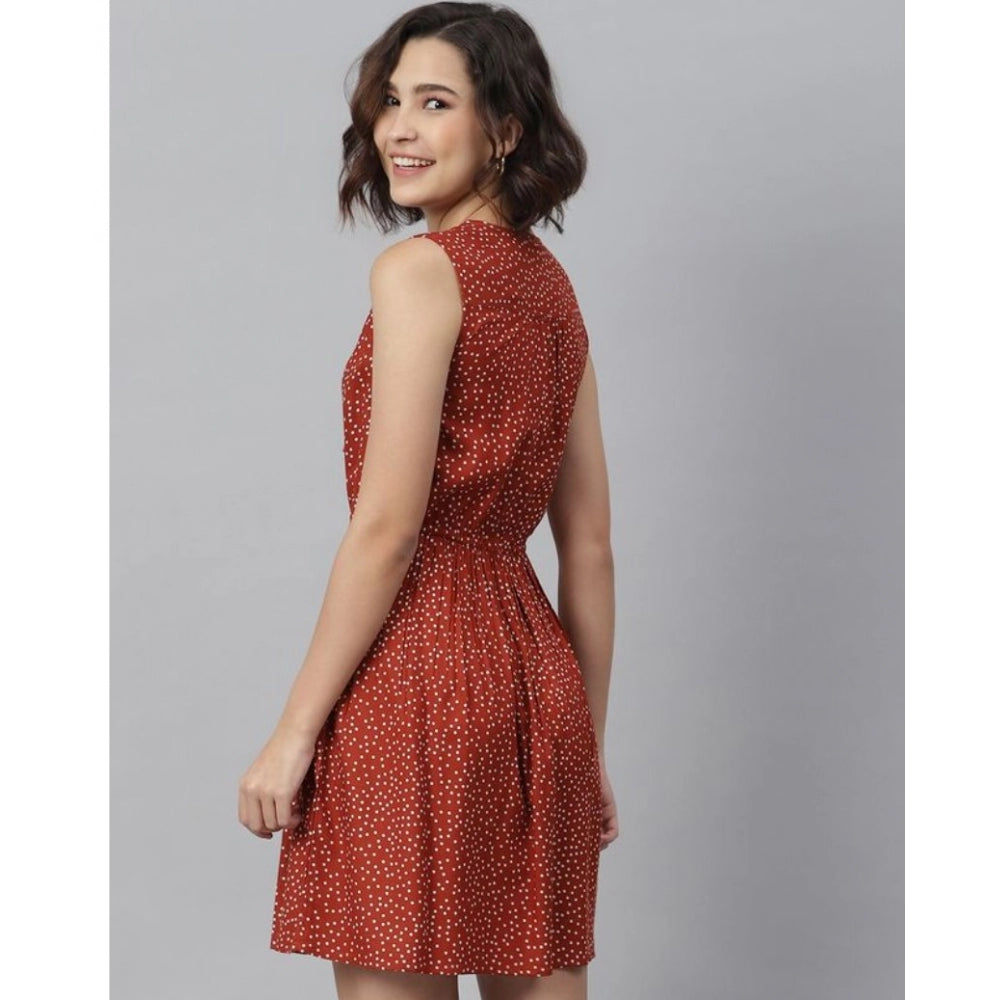 Ranili Rayon Polka Sleeveless Above Knee Dress