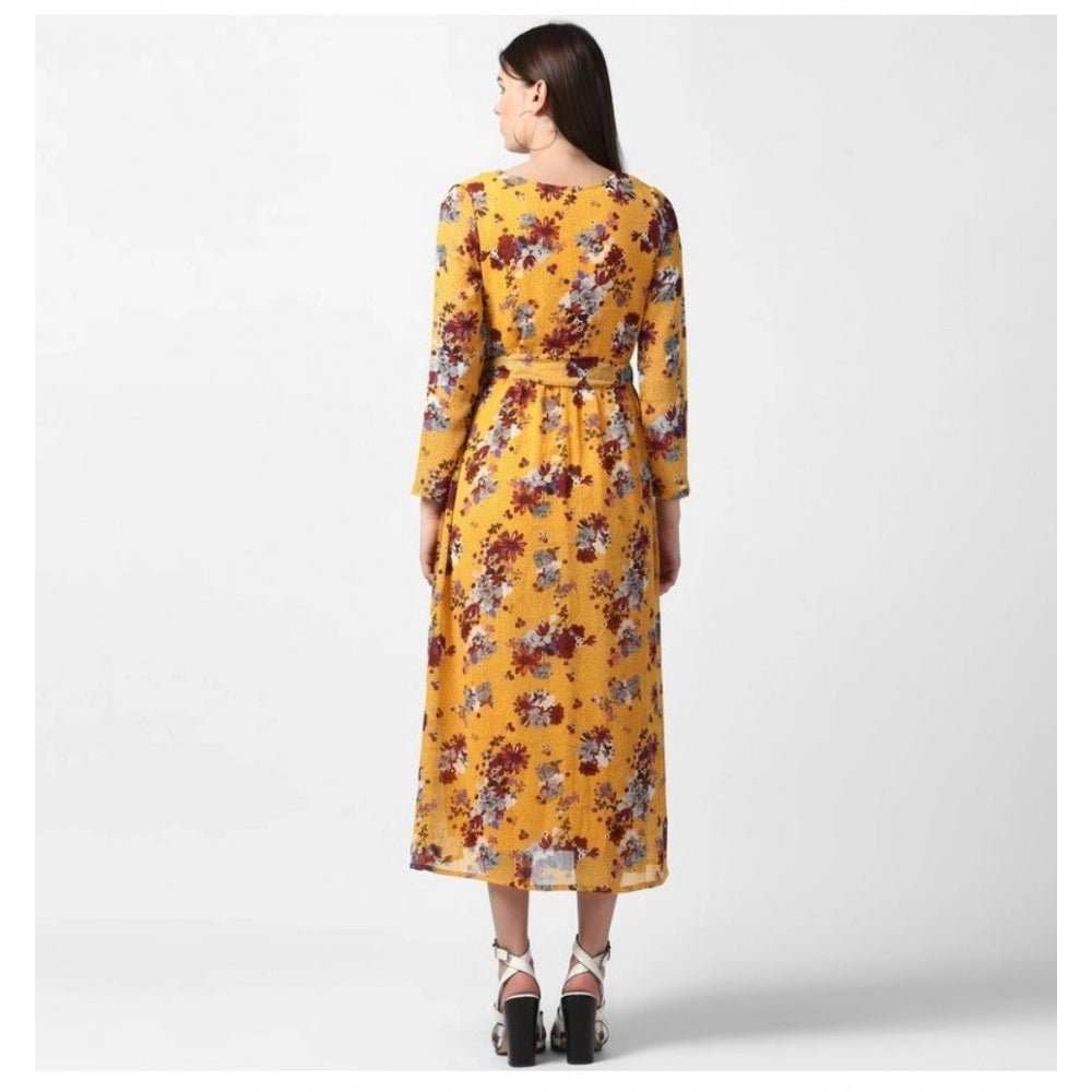 Ranili Polyester Floral Long Sleeves Calf-length Dress
