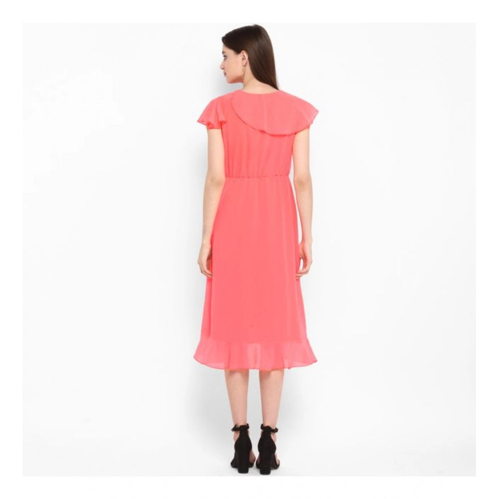 Ranili Polyester Ruffled Cap Sleeve Below Knee Dress