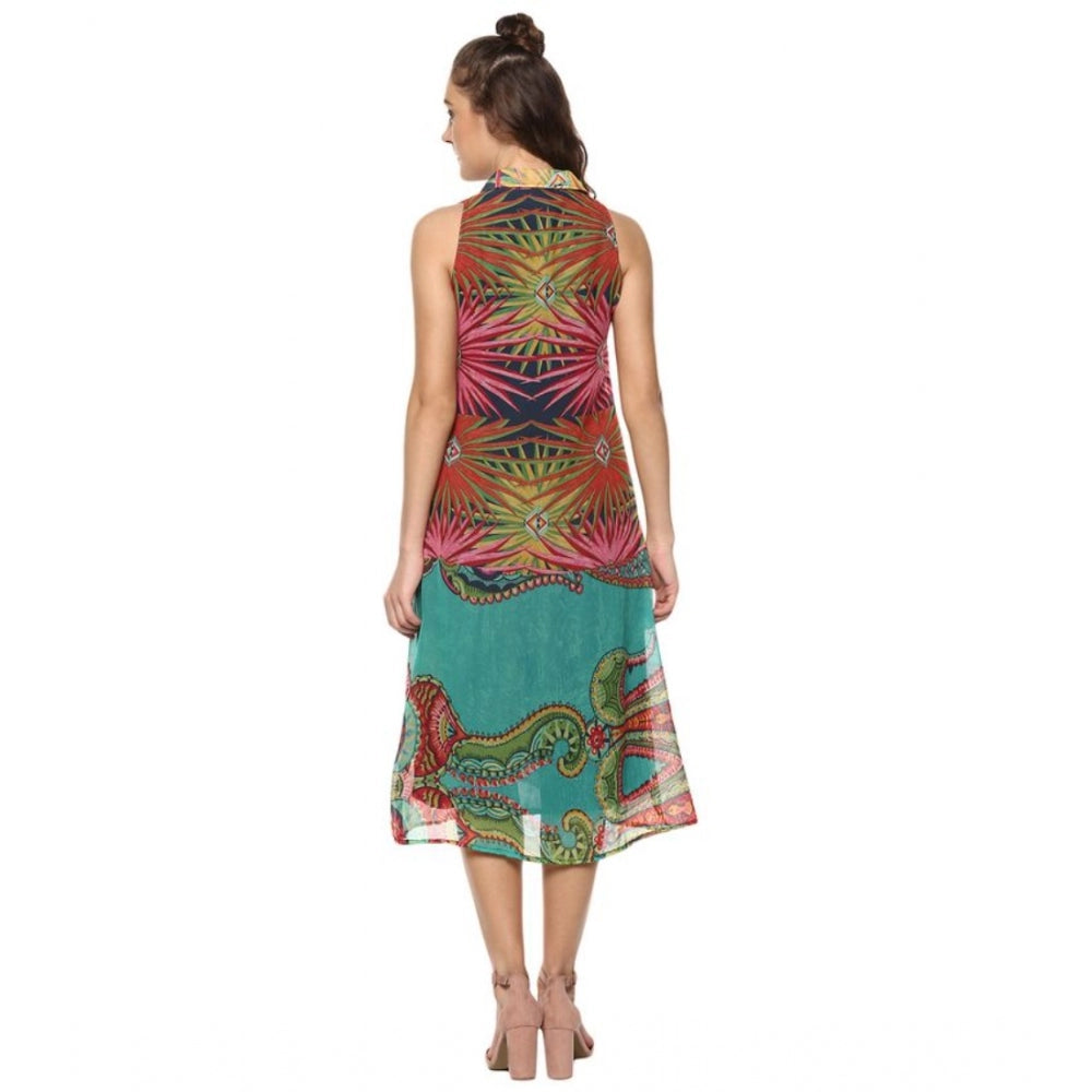 Ranili Polyester Floral Sleeveless Below Knee Dress
