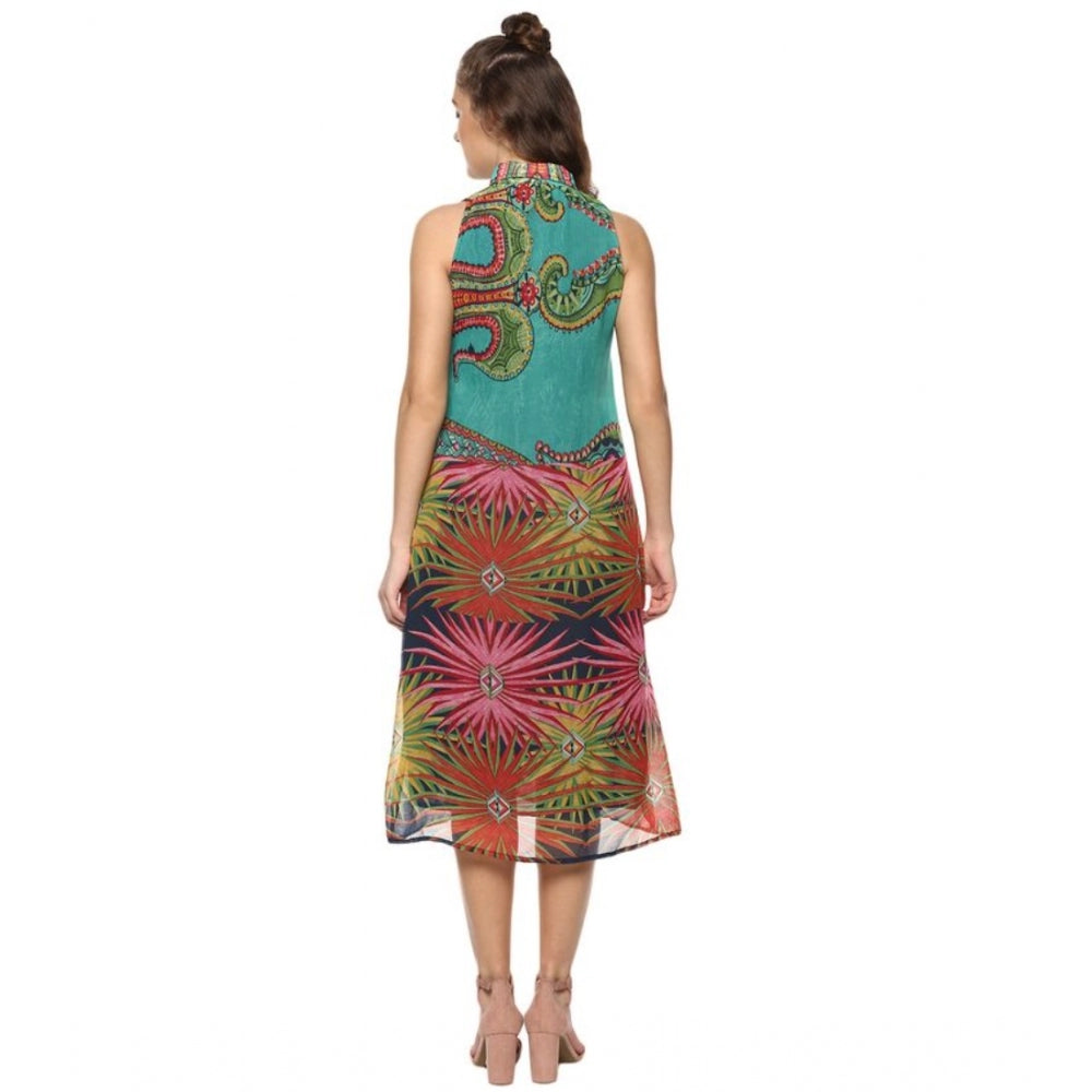 Ranili Polyester Floral Sleeveless Below Knee Dress