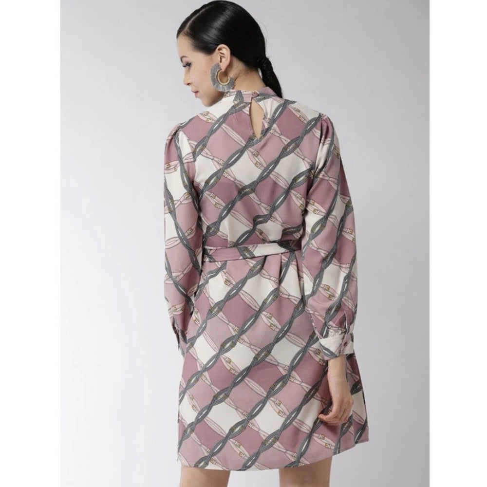 Ranili Polyester Checkered Long Sleeves Above Knee Dress