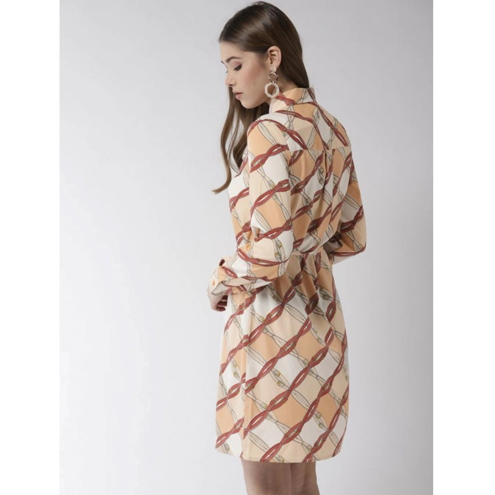 Ranili Polyester Printed Roll Up Sleeve Above Knee Dress