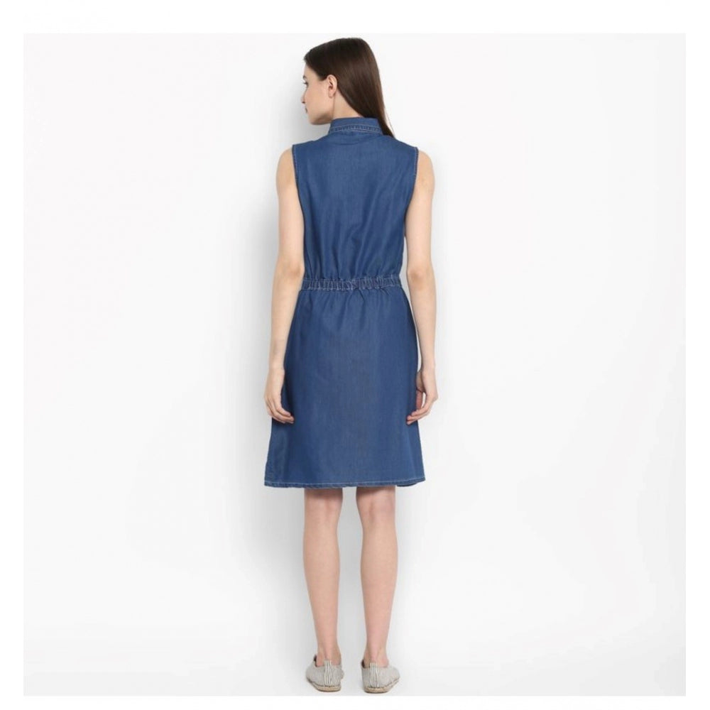Ranili Denim Solid Sleeveless Above Knee Dress