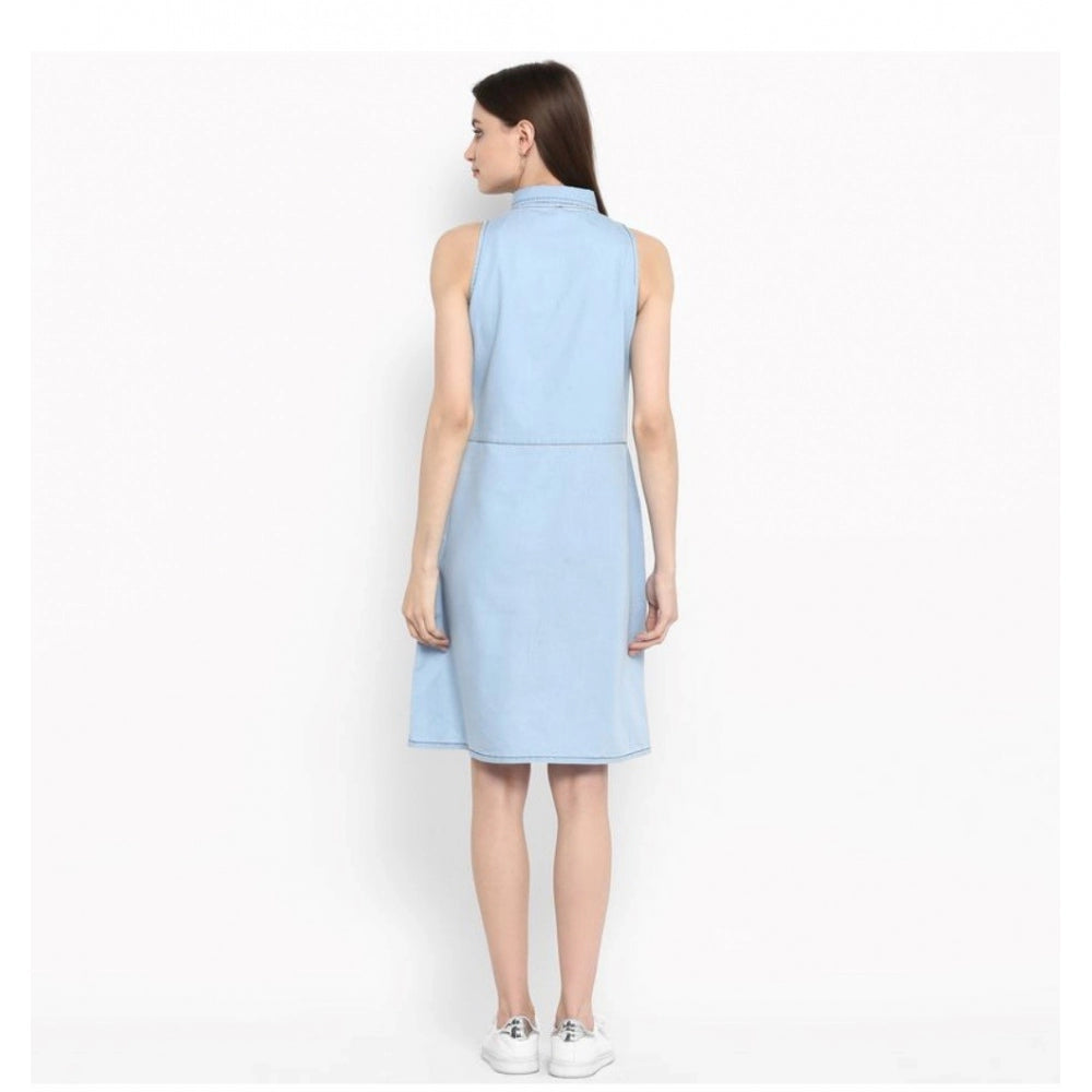 Ranili Denim Solid Sleeveless Below Knee Dress