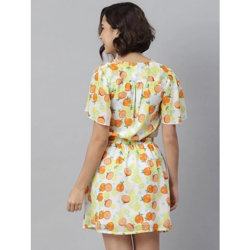 Ranili Polyester Printed Flutter Above Knee Dress