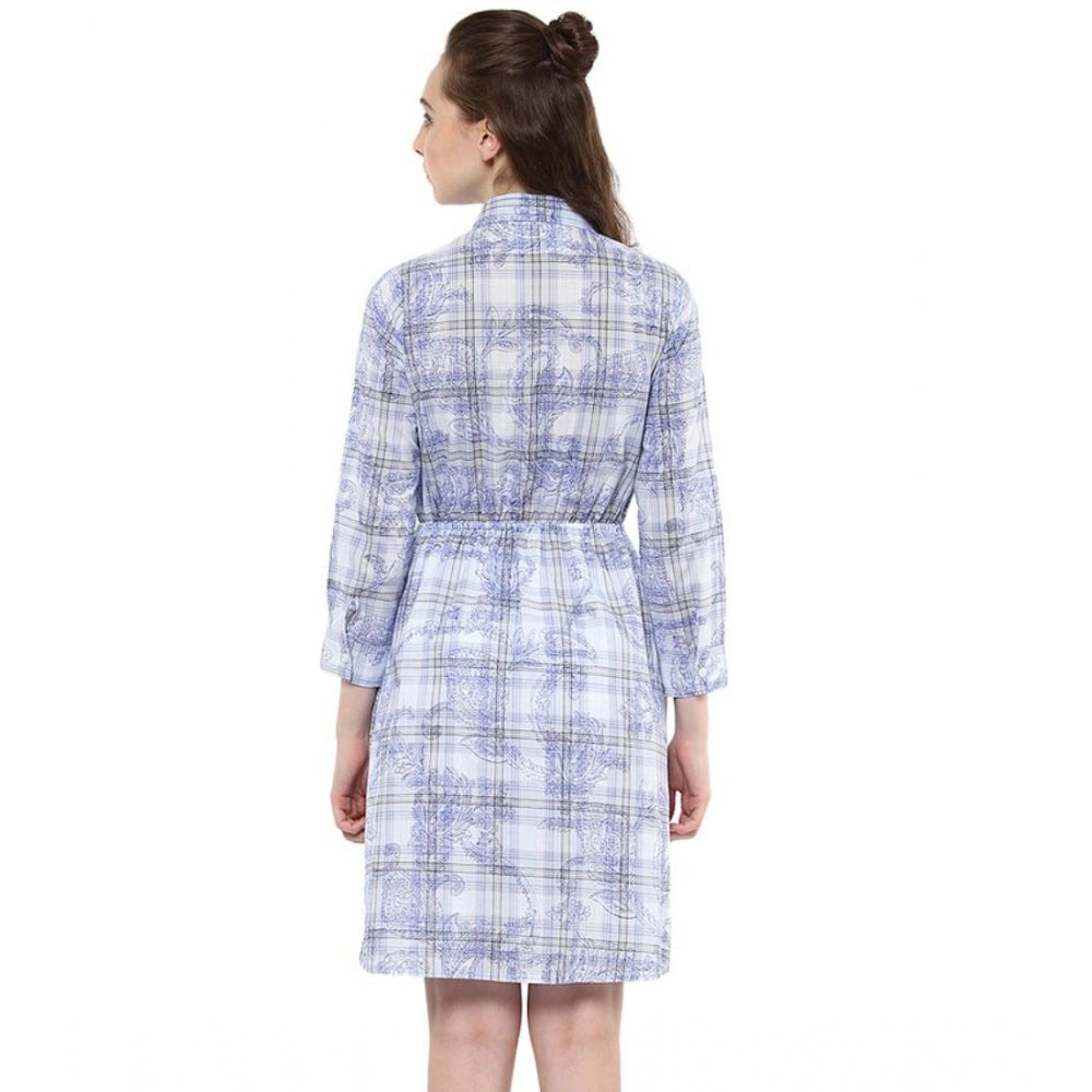 Ranili Cotton Checkered Roll Up Sleeve Above Knee Dress