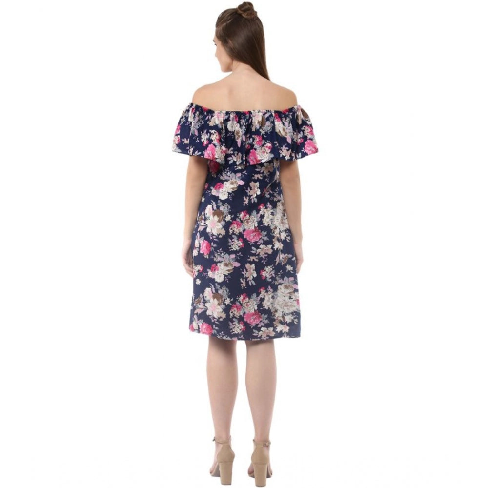 Ranili Polyester Crepe Floral Half Sleeve Above Knee Dress