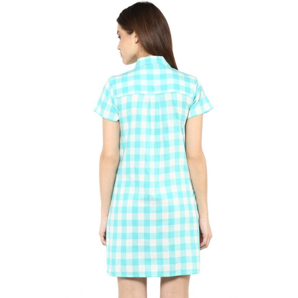 Ranili Rayon Checkered Short Sleeve Above Knee Dress