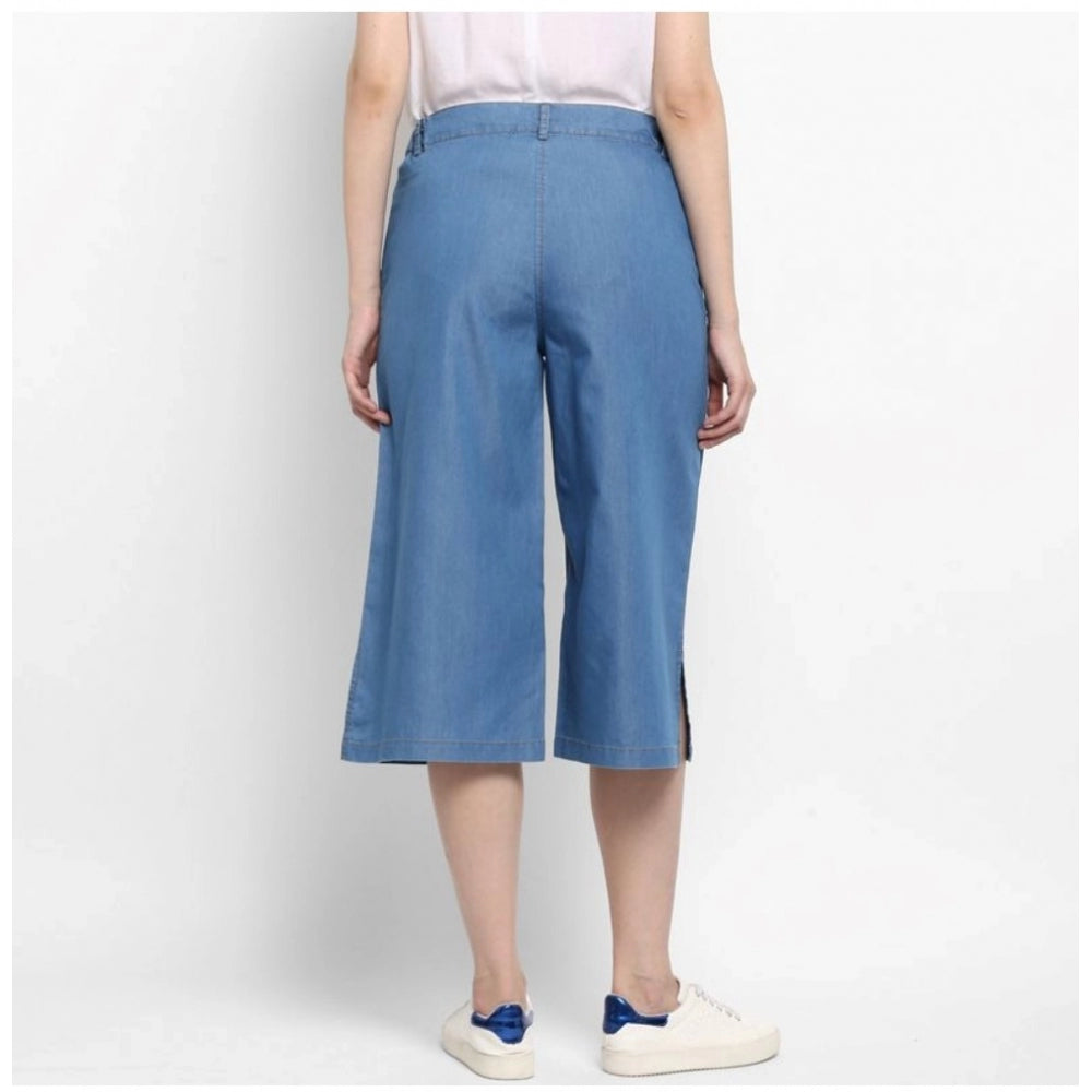 Ranili Denim Solid Buttoned Below Knee Culottes