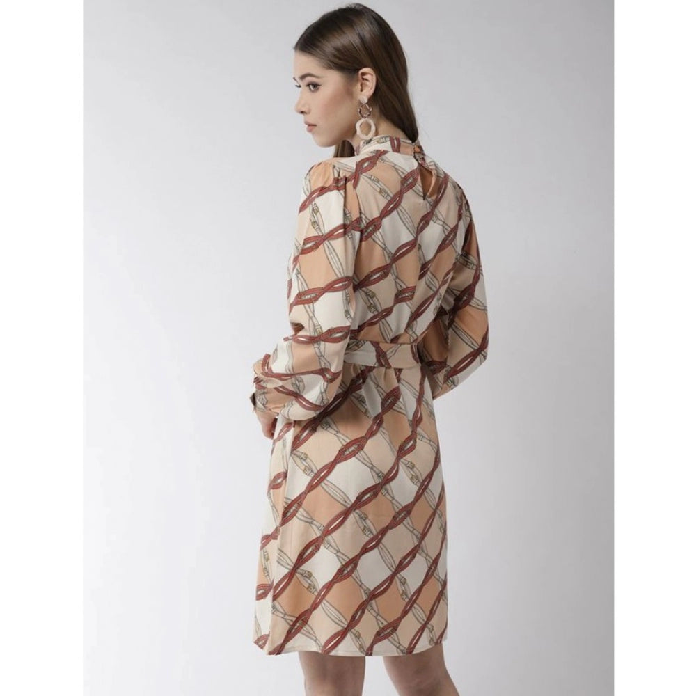Ranili Polyester Checkered Long Sleeves Above Knee Dress