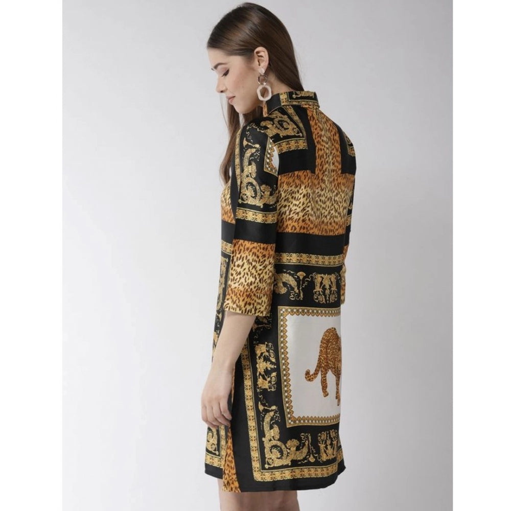Ranili Satin Animal Print 3-4th Sleeves Above Knee Dress