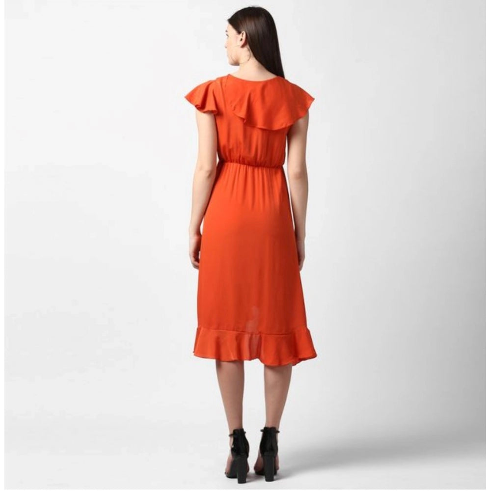 Ranili Polyester Ruffled Cap Sleeve Knee-length Dress