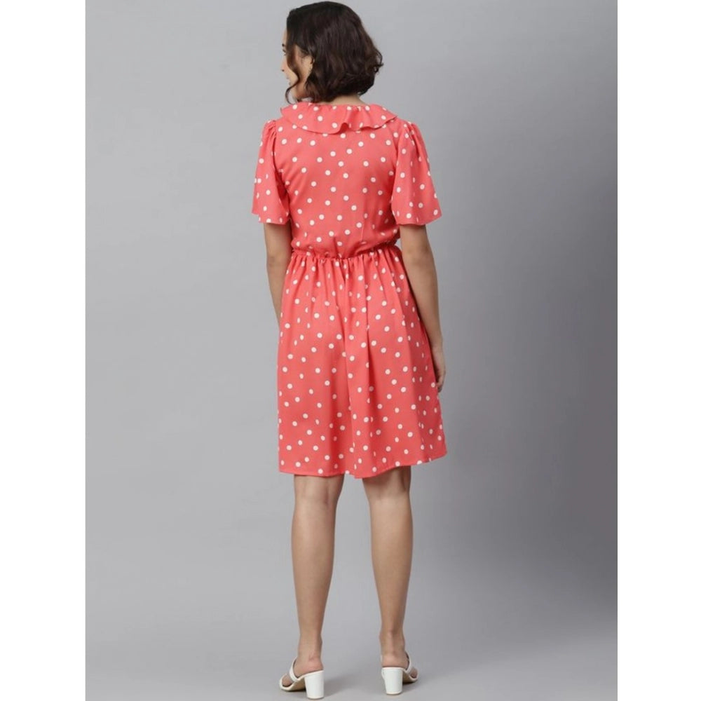 Ranili Polyester Polka Flutter Above Knee Dress