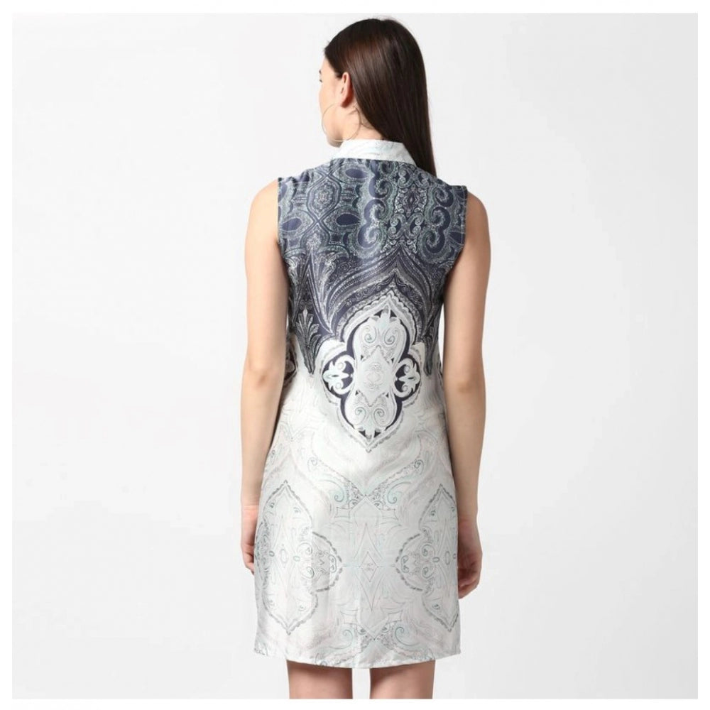 Ranili Polyester Printed Sleeveless Above Knee Dress