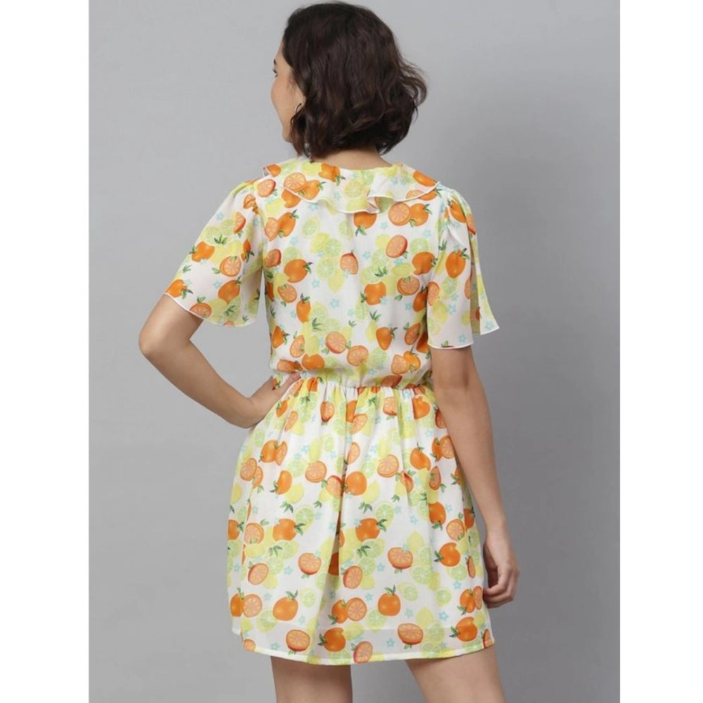 Ranili Polyester Printed Flutter Above Knee Dress