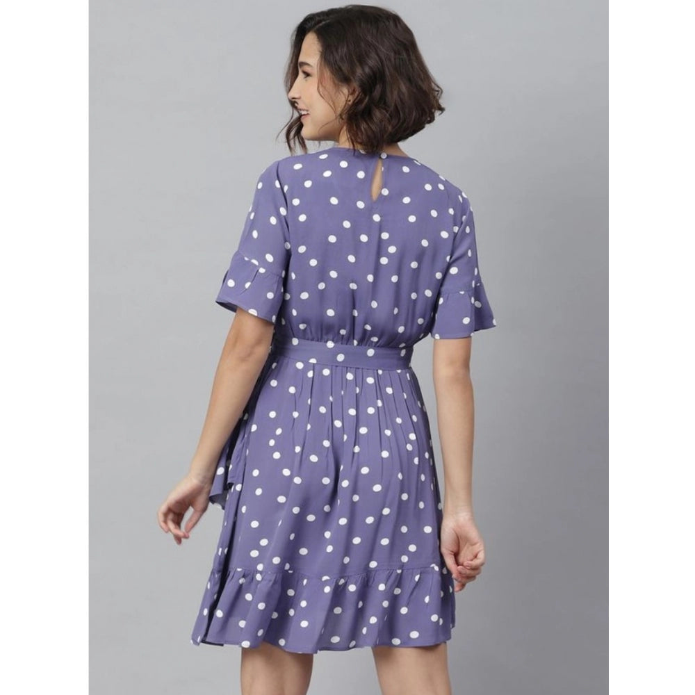 Ranili Polyester Polka Bell Sleeve Above Knee Dress