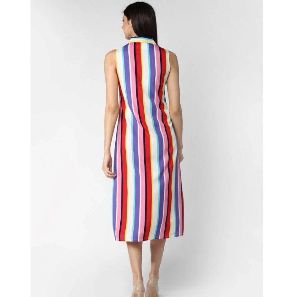 Ranili Polyester Striped Sleeveless Calf-length Dress