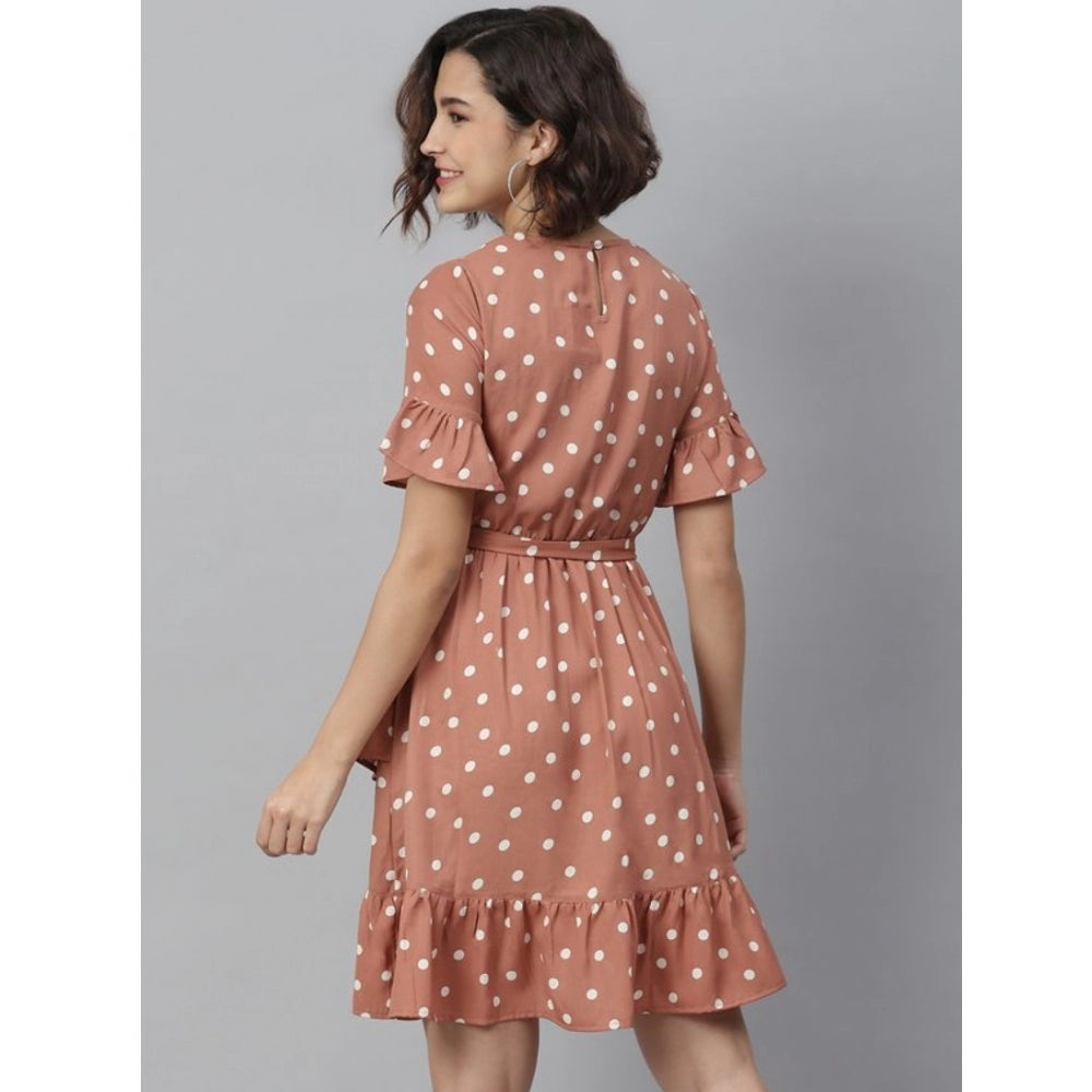 Ranili Polyester Polka Bell Sleeve Above Knee Dress