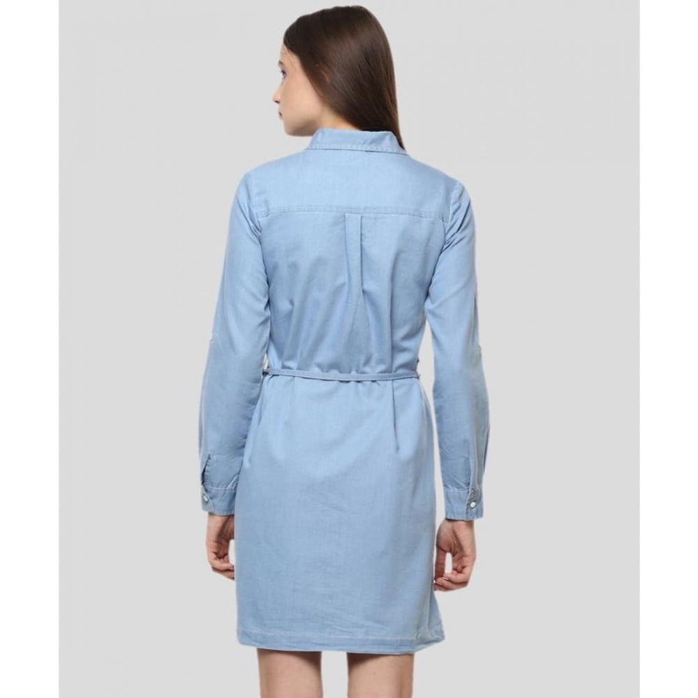 Ranili Denim Solid Long Sleeves Above Knee Dress