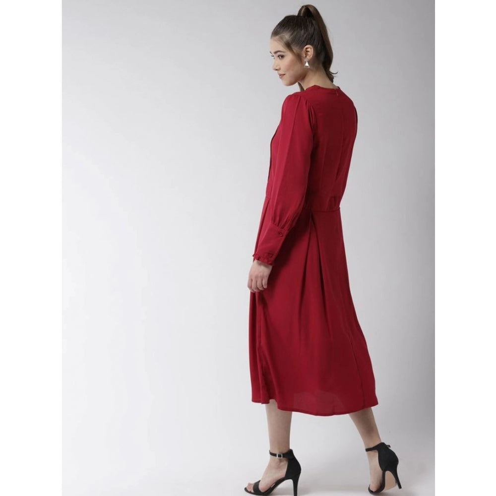 Ranili Polyester Pintuck Long Sleeves Below Knee Dress