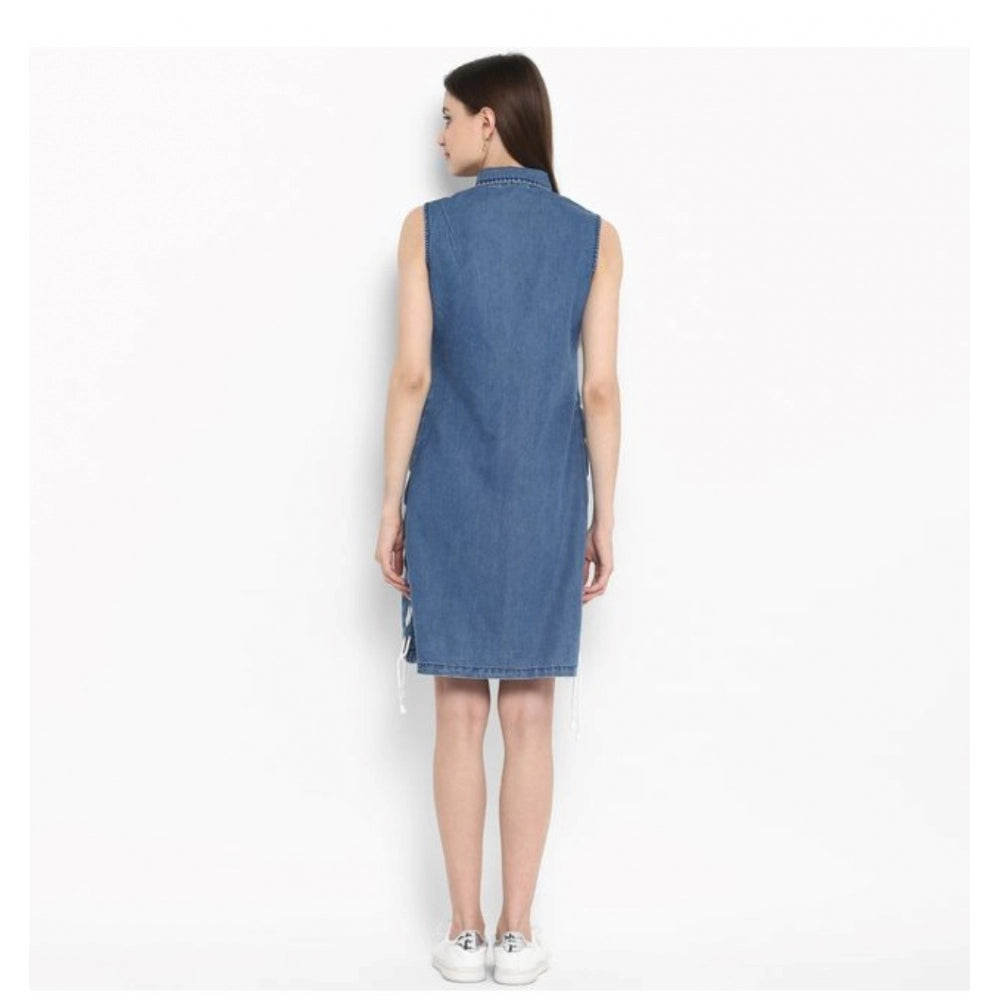 Ranili Denim Solid Sleeveless Above Knee Dress