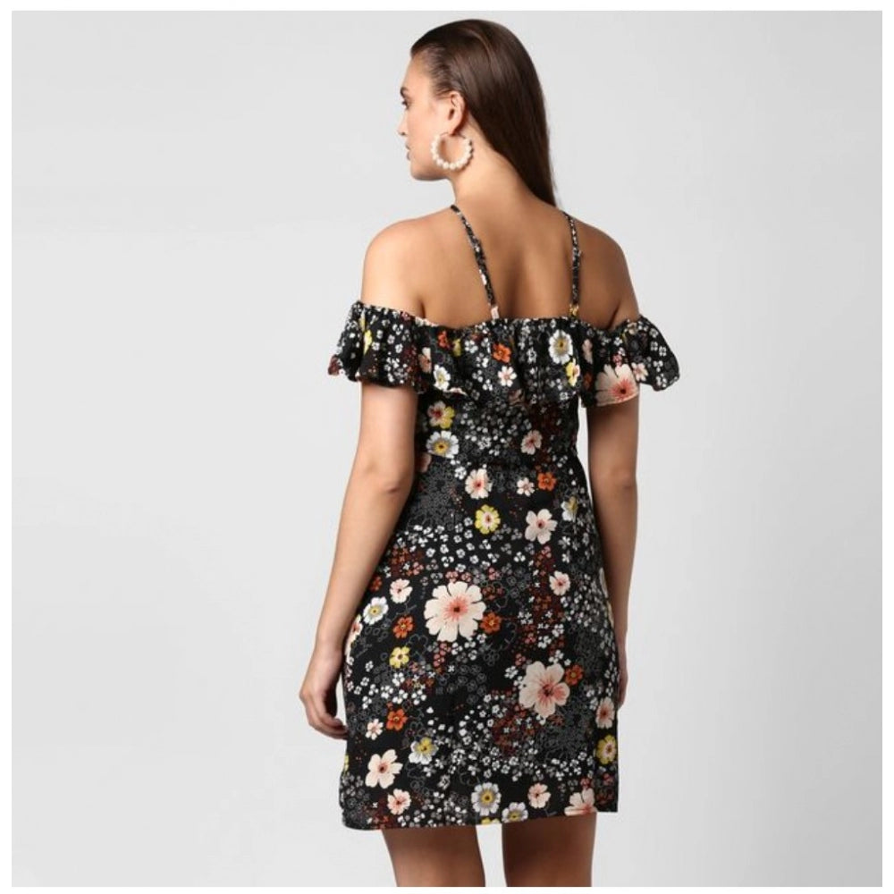 Ranili Polyester Floral Cold Shoulder Above Knee Dress