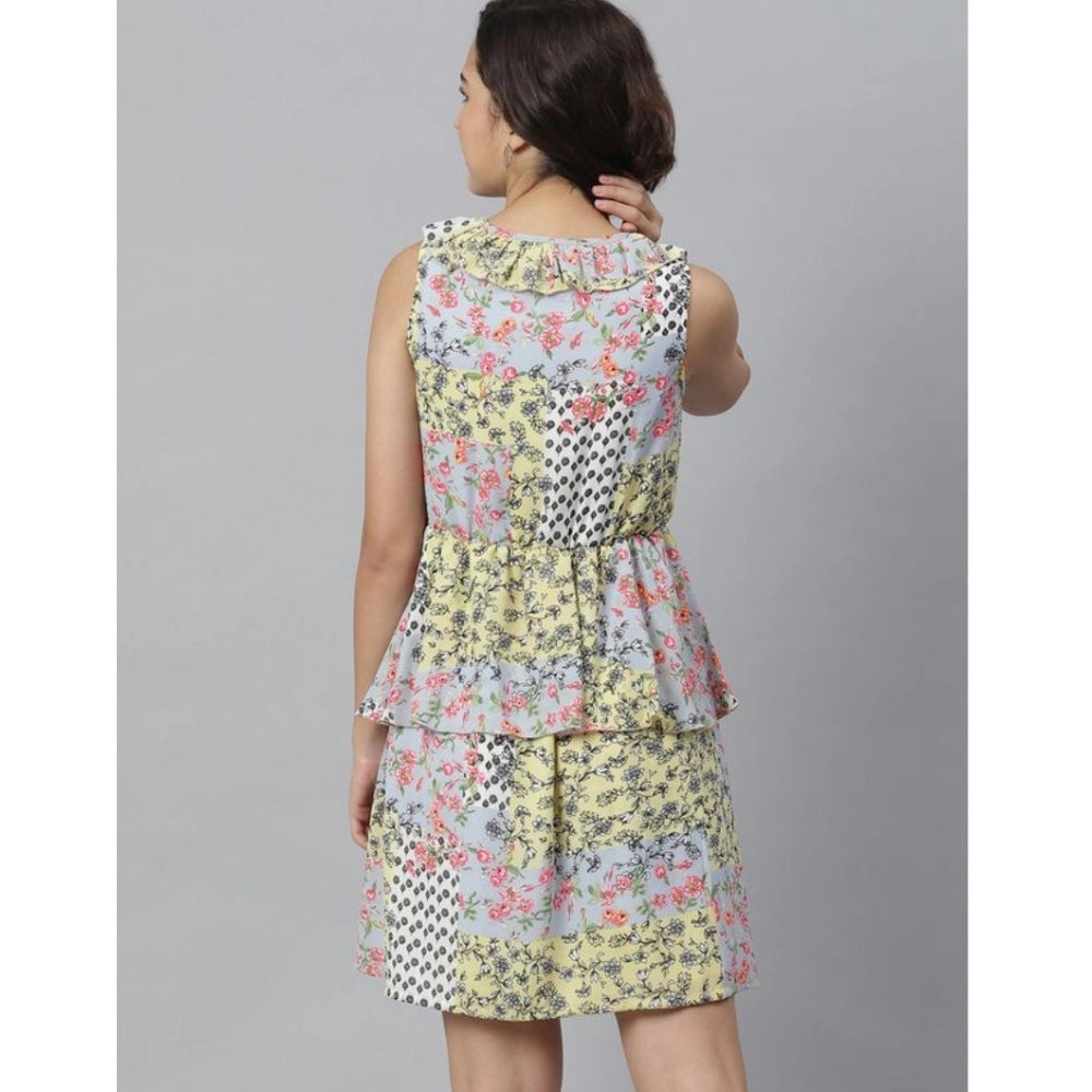 Ranili Polyester Peplum Sleeveless Above Knee Dress