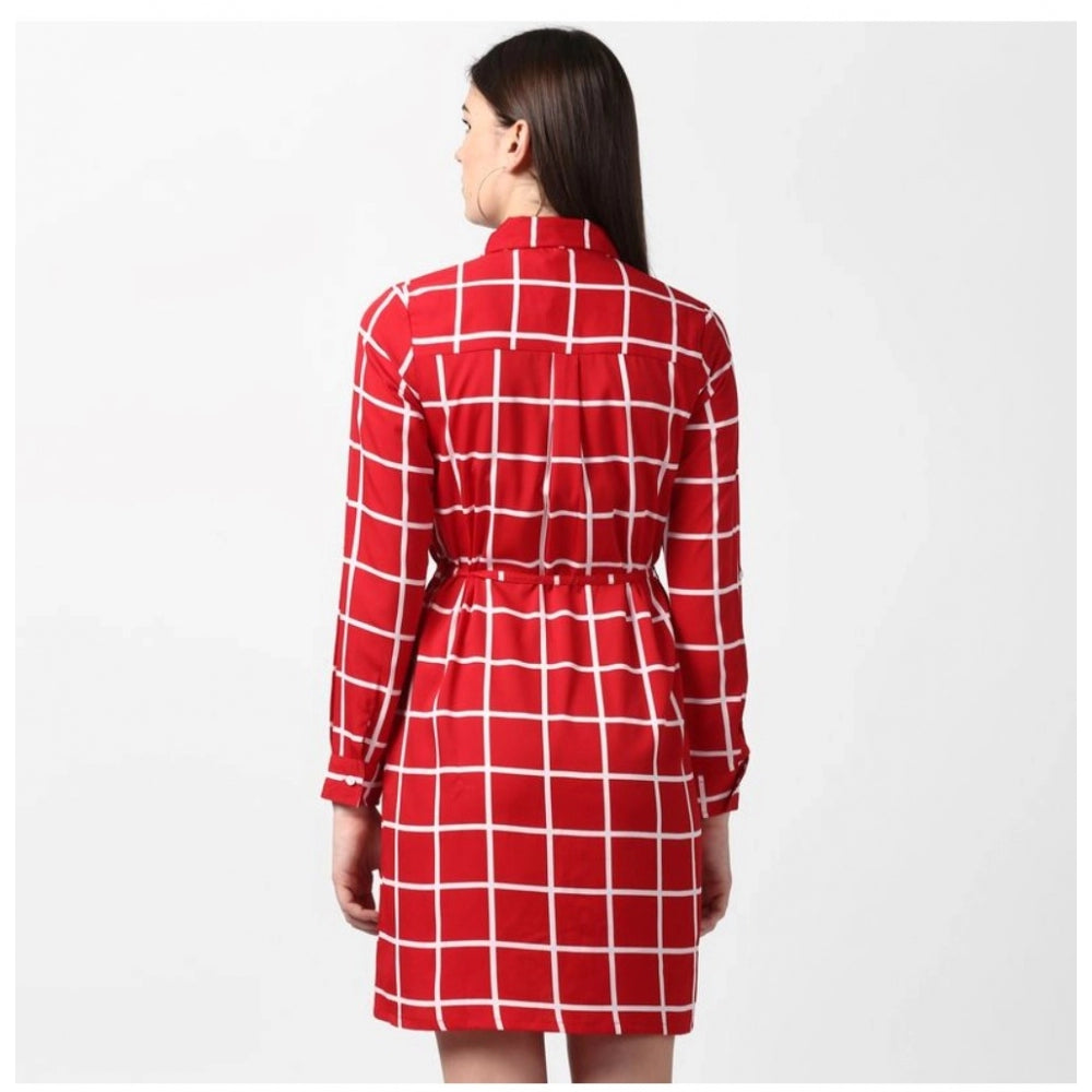 Ranili Polyester Checkered Long Sleeves Above Knee Dress
