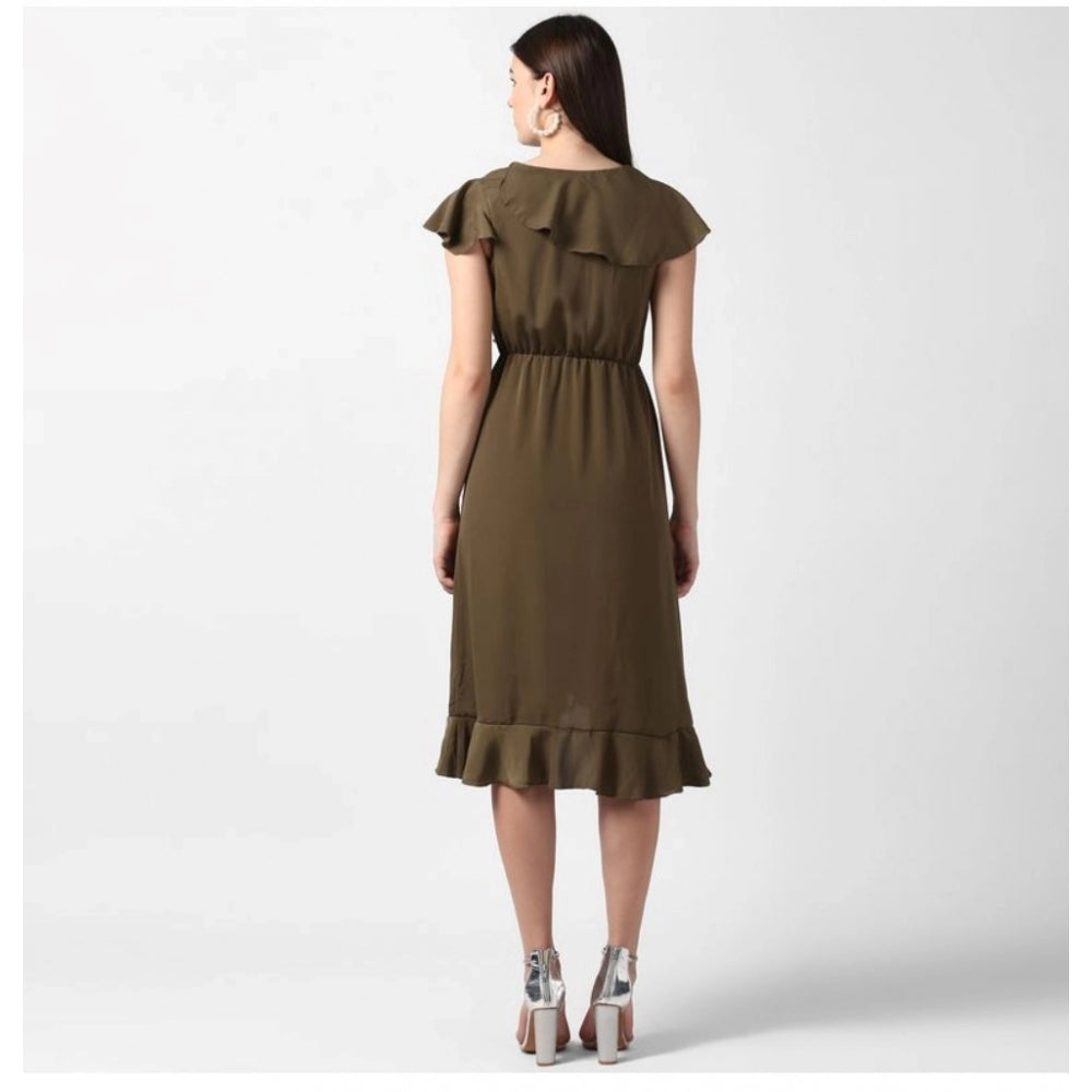 Ranili Polyester Ruffled Cap Sleeve Knee-length Dress