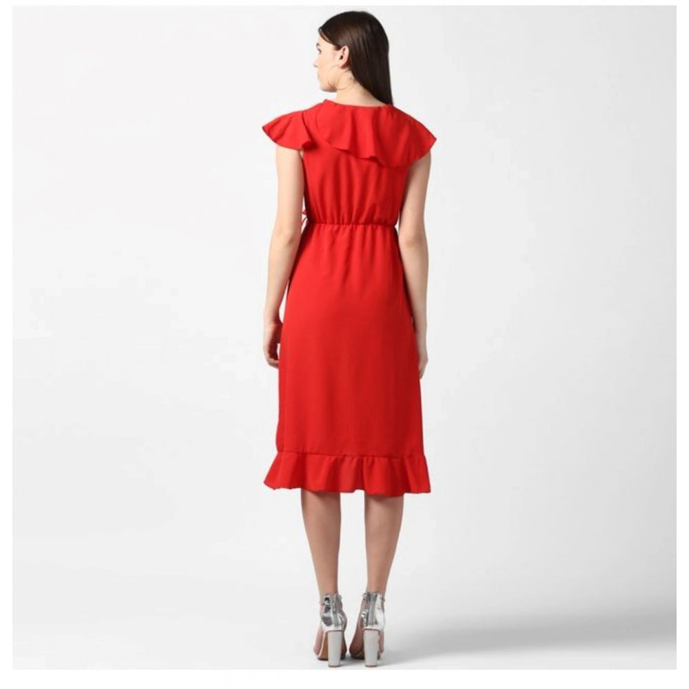 Ranili Polyester Ruffled Cap Sleeve Knee-length Dress